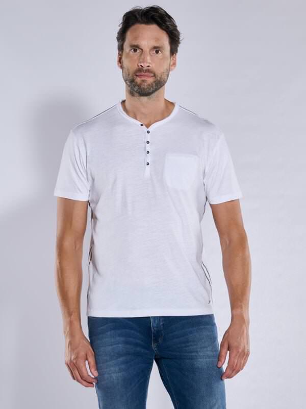 engbers Herren T-Shirt "My Favorite" Weiß regular uni Knopfleiste von engbers