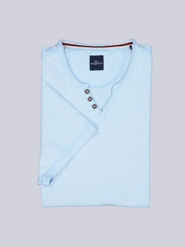 engbers Herren T-Shirt uni Blau regular Knopfleiste von engbers