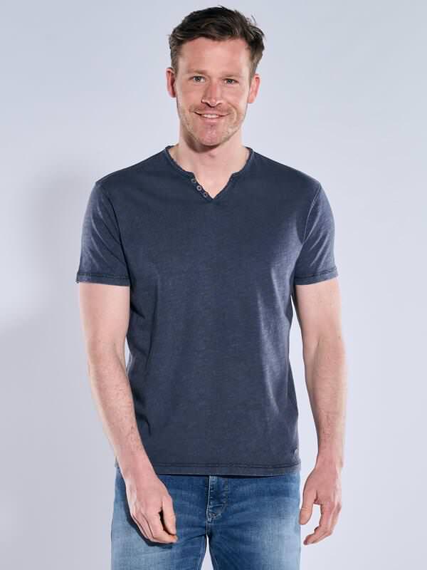 engbers Herren T-Shirt uni Blau regular Knopfleiste von engbers