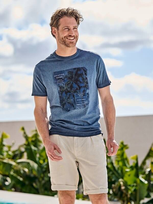 engbers Herren T-Shirt uni Blau regular gemustert Rundhals von engbers