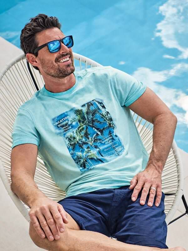 engbers Herren T-Shirt uni Türkis regular gemustert Rundhals von engbers
