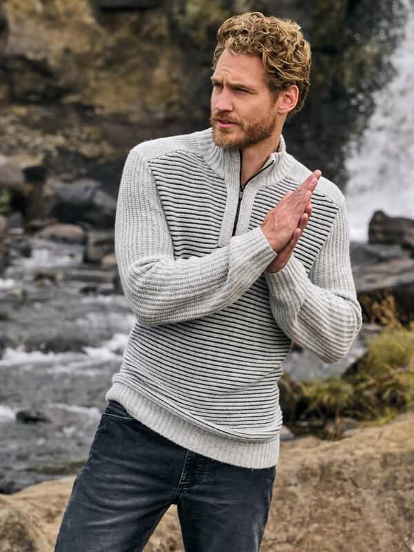 engbers Herren Troyer mit Streifenstruktur Grau regular gestreift Zipper von engbers