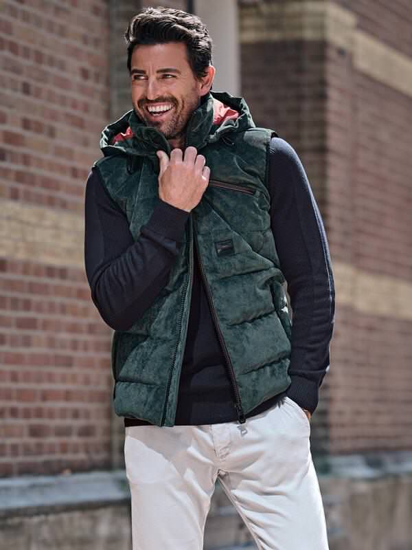 engbers Herren Cord-Weste mit Funktionsdetails Grün regular uni von engbers