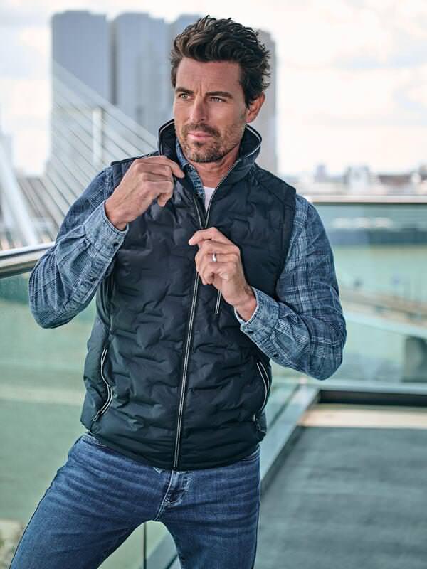 engbers Herren Weste mit Sorona-Füllung Blau regular uni Reverskragen von engbers