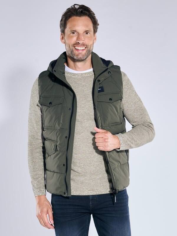 engbers Herren Weste mit abnehmbarer Kapuze Grün regular uni von engbers