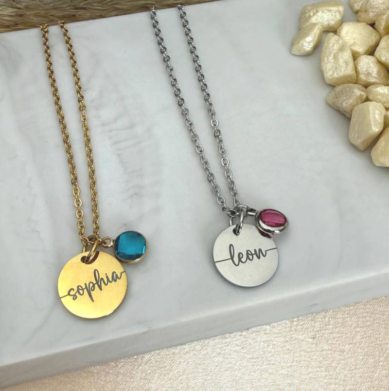 Gravierbares Plättchen Mit Schmuckstein, Personalisierte Halskette Frauen, Anhänger Schmuck, Geschenk Für Mama, Edelstahl von engelkette