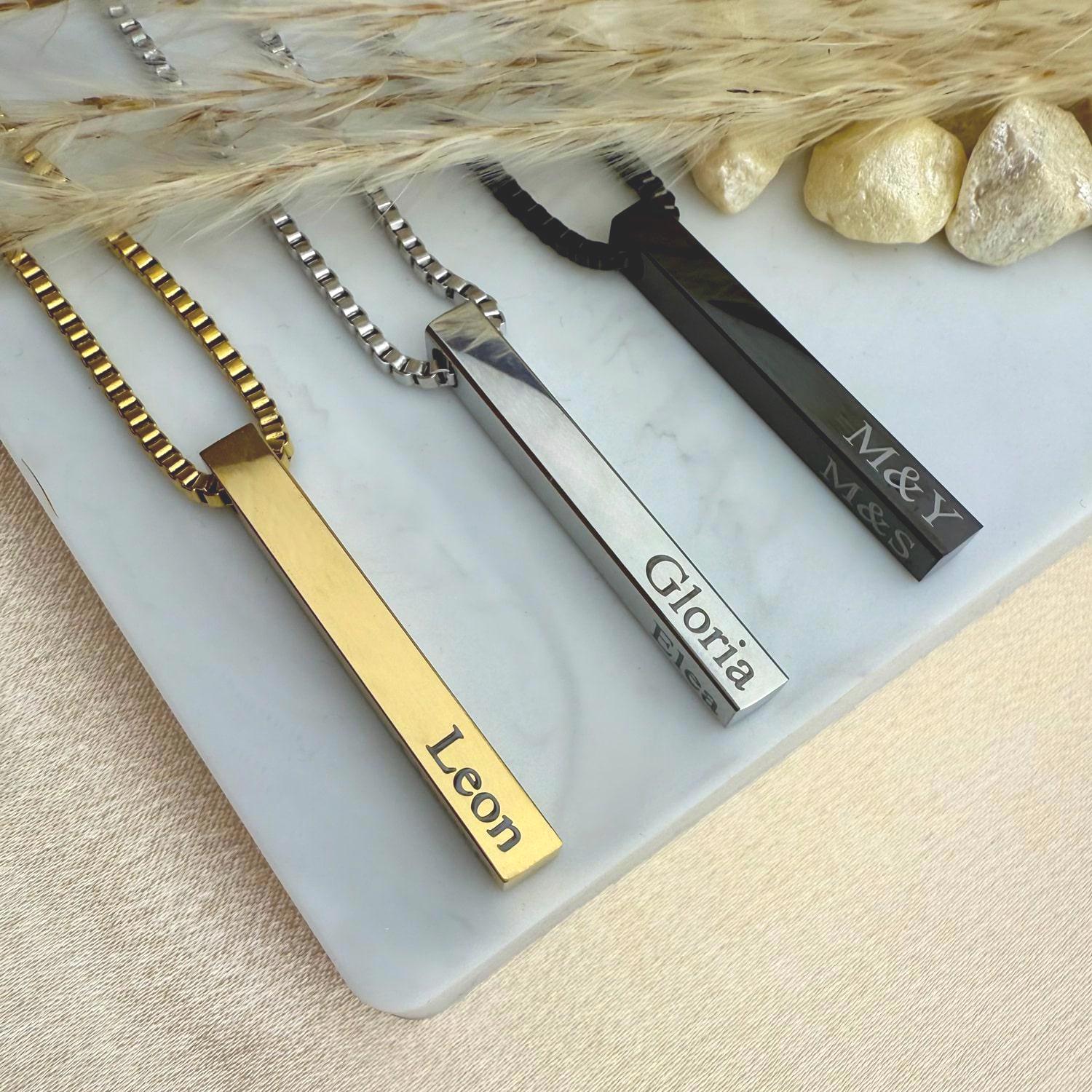 Säulenkette Mit Gravur, Personalisierte Halskette Männer, Name Anhänger Schmuck, Geschenk Für Papa, Edelstahl von engelkette