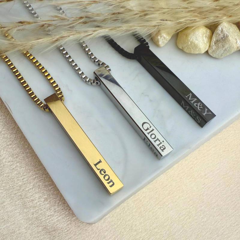 Säulenkette Mit Gravur, Personalisierte Halskette Männer, Name Anhänger Schmuck, Geschenk Für Papa, Edelstahl von engelkette