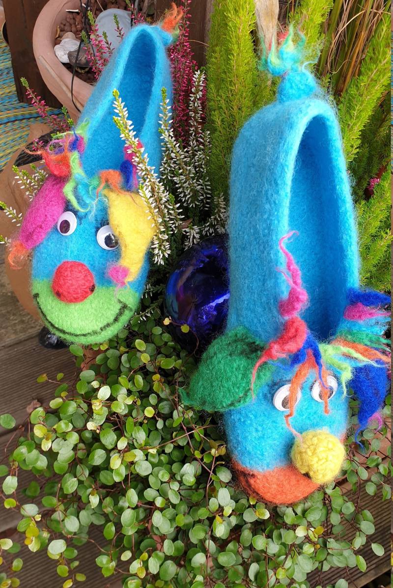 Filzhausschuh "Fantasy" in Türkis von englskreativwelt