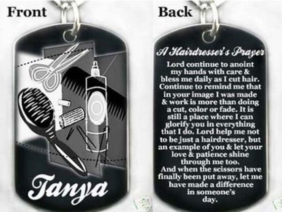 Friseur-Gebet, Friseur Geschenk, Hundemarke, Halskette Oder Schlüsselanhänger + Kostenlose Gravur von engravings4u