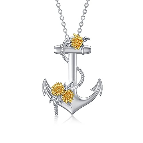 enjoylifecreative Anker Anhänger Halskette 925 Sterling Silber Sonnenblumen Freundschafts ketten Inspiration anker schmuck für Frauen Mädchen von enjoylifecreative