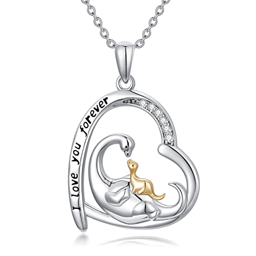 enjoylifecreative Damen Dinosaurier Halskette Sterling Silber Mutter Tochter Dino Anhänger Halskette Mutter Tochter Schmuck Geschenk für Mama Tochter von enjoylifecreative