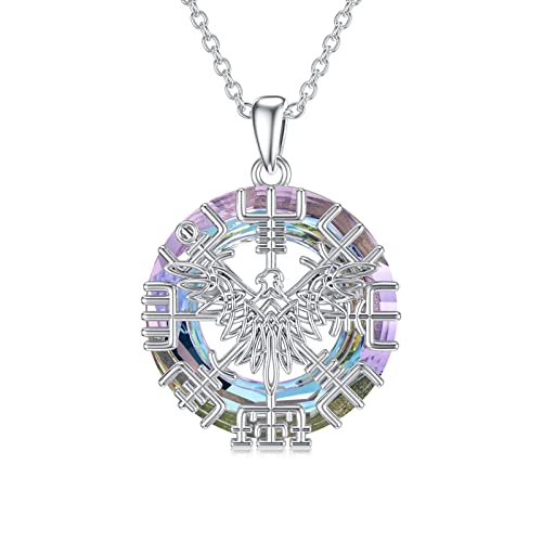 enjoylifecreative Damen Wikinger Raben Halskette mit Kristall 925er Sterling Silber Vegvisir Rune Anhänger Kette Wikinger Krähe Schmuck Geschenk für Frauen Mädchen von enjoylifecreative