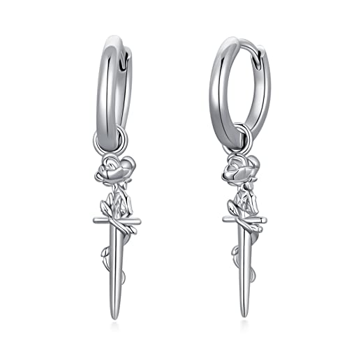 Dolch Creolen Manschette Ohrringe Sterling Silber Huggie Ohrringe für Frauen Mädchen Rose Schwert Ohrringe von enjoylifecreative