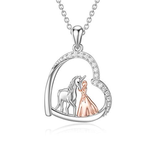 enjoylifecreative Einhorn kette mit Mädchen 925 Sterling Silber Herz Tier Anhänger Halskette Einhorn Schmuck Geschenke für Mädchen Frauen von enjoylifecreative