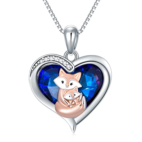 enjoylifecreative Fuchs Kristall Halskette für Damen Mädchen 925 Sterling Silber Mutter und Tochter Fuchs Anhänger Schmuck Geburtstags Muttertags Geschenke für Mama Tochter Ehefrau von enjoylifecreative