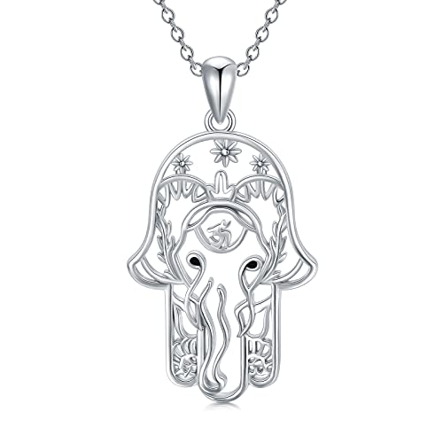 enjoylifecreative Hamsa Hand Halskette 925 Sterling Silber Elefant Fatimas Hand Halskette Hand der Fatima Amulett Anhänger Schmuck Geschenke für Damen von enjoylifecreative