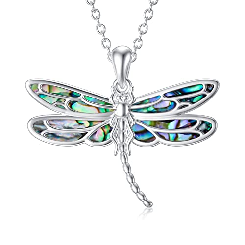 enjoylifecreative Libelle Halskette Sterling Silber Libelle Abalone Schale Anhänger Schmuck Geschenke für Damen Mädchen Libellen Liebhaber von enjoylifecreative