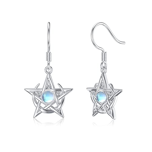 enjoylifecreative Pentagramm Mondstein Ohrringe 925 Sterling Silber Keltischer Knoten Mond Stern Ohrringe Pagan Wicca Amulett Schmuck Geschenke für Damen Mädchen von PELOVNY