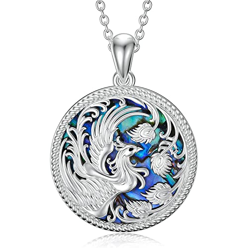 enjoylifecreative Phönix Anhänger Halskette 925 Sterling Silber Phoenix Abalone Muschel Schmuck Geschenke für Damen Mädchen von enjoylifecreative