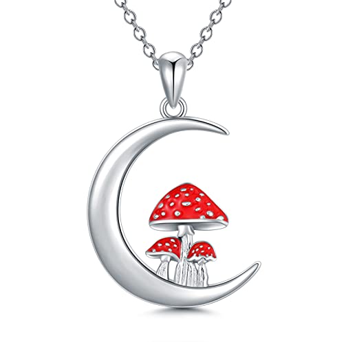 enjoylifecreative Pilz Halskette Sterling Silber Pilz Mond Anhänger Kette Schmuck Geschenke für Frauen von enjoylifecreative