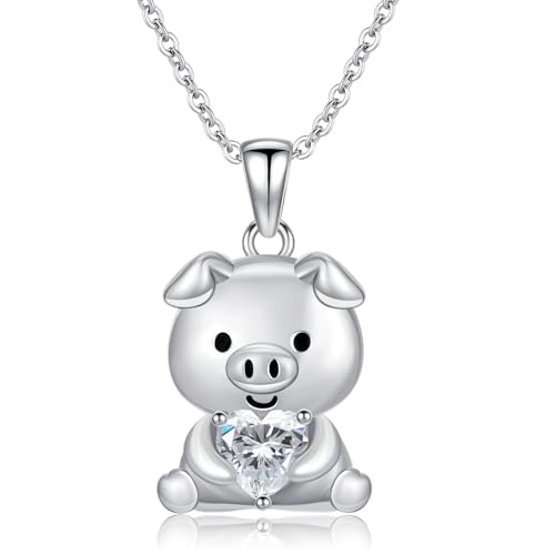 Schwein Halskette für Frauen Tochter Sterlingsilber Schwein Anhänger Halskette Geschenke Schwein Schmuck Geschenke für Mädchen Tochter Enkelin Nichte Geburtstag Weihnachten Abschlussgeschenk von enjoylifecreative