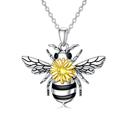 enjoylifecreative Sonnenblumen Halskette aus Sterlingsilber für Frauen und Mädchen mit süßem Bienen Anhänger Schmuck Geburtstag Jahrestag Valentinstag Abschlussfeier Bienen Geschenk von enjoylifecreative