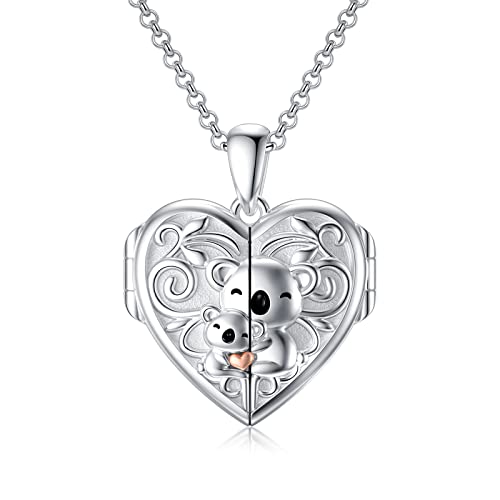 enjoylifecreative Koala Herz Medaillon Halskette Sterling Silber Koalabär Geschenke für Freundin Paare Schwester Tochter Mutter Koala Halskette Geschenk von enjoylifecreative