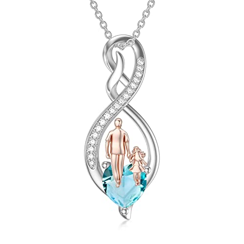 enjoylifecreative Tochter Kette von Papa Mutter Sterling Silber Vater Tochter Geschenk Infinity Herz Anhänger Geburtsstein Halskette für Tochter von enjoylifecreative