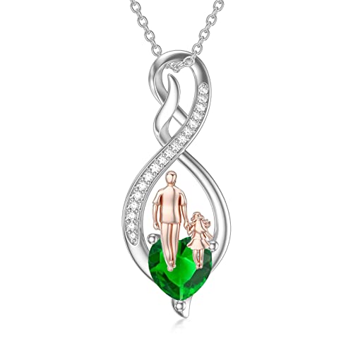 enjoylifecreative Tochter Kette von Papa Mutter Sterling Silber Vater Tochter Geschenk Infinity Herz Anhänger Geburtsstein Halskette für Tochter von enjoylifecreative