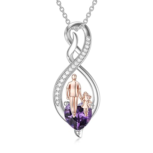 enjoylifecreative Tochter Kette von Papa Mutter Sterling Silber Vater Tochter Geschenk Infinity Herz Anhänger Geburtsstein Halskette für Tochter von enjoylifecreative