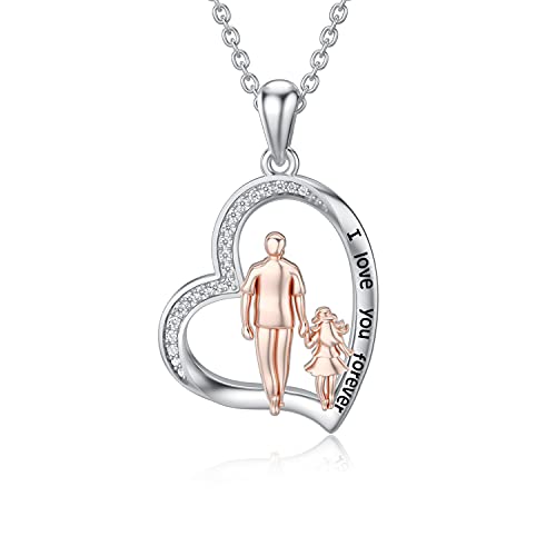 enjoylifecreative Vater Tochter Halskette 925 Sterling Silber Liebe Herz Anhänger Kette vater tochter Schmuck Geschenke für Damen Mädchen von enjoylifecreative