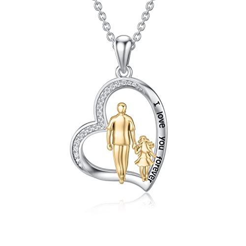enjoylifecreative Vater Tochter Halskette S925 Sterling Silber Liebe Herz Anhänger Kette Vater Tochter Schmuck Geschenke für Damen Mädchen von enjoylifecreative