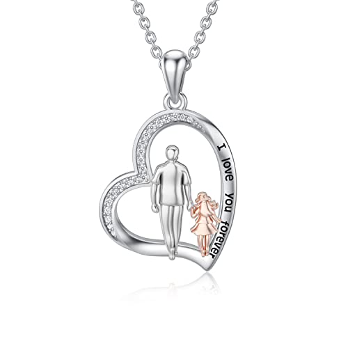 enjoylifecreative Vater Tochter Halskette S925 Sterling Silber Liebe Herz Anhänger Kette Vater Tochter Schmuck Geschenke für Damen Mädchen von enjoylifecreative