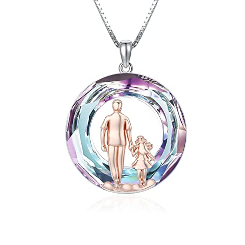 enjoylifecreative Vater Tochter Halskette für Damen Mädchen 925er Sterling Silber Tochter Anhänger Schmuck mit Lila Kristall Geburtstag Weihnachten Geschenke für Tochter vom Papa von enjoylifecreative