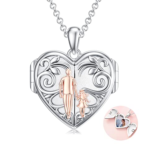 enjoylifecreative Vater Tochter Medaillon Halskette S925 Sterling Silber Tochter Geschenke von Papa Mama Ich liebe dich für immer Tochter Medaillon Schmuck Geschenk von enjoylifecreative