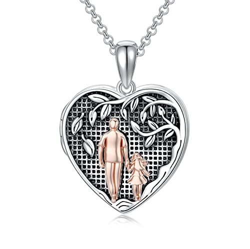 enjoylifecreative Vater Tochter Medaillon Kette aus S925 Sterling Silber, Oxidiertes Tochter Geschenk von Papa Mutter I Love You Forever Tochter Medaillon Schmuck Geschenk von enjoylifecreative