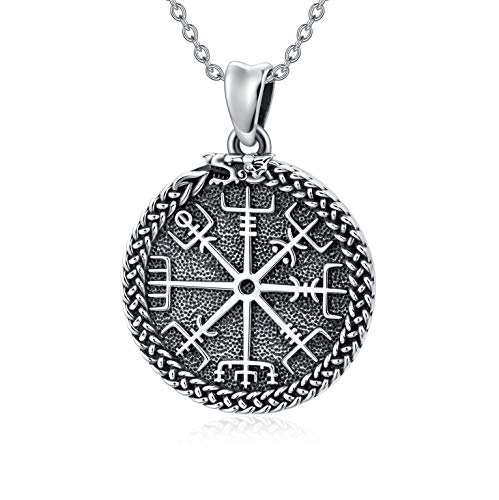 enjoylifecreative Wikinger Drachen Halskette Herren 925 Sterling Silber Vegvisir Runen Kompass Anhänger Halskette Wikinger Amulett Ouroboros Schmuck Geschenke für Herren von enjoylifecreative