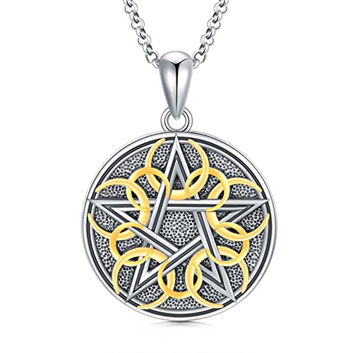 enjoylifecreative 925 Sterling Silber Herren Pentagramm Anhänger Halskette Halbmond Stern Halskette Wicca Pentagramm Amulett Schmuck für Herren Damen von enjoylifecreative