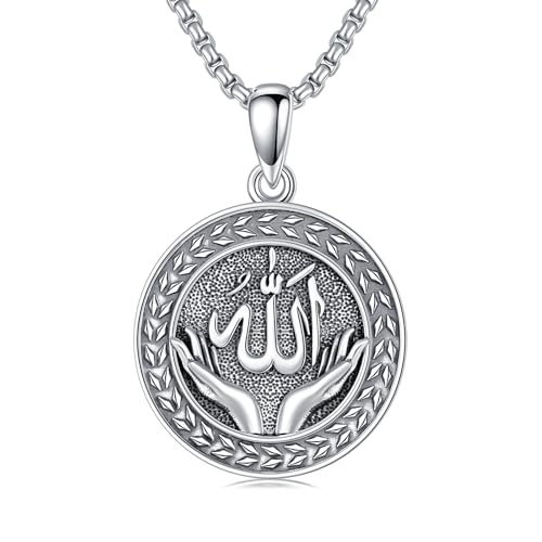 enjoylifecreative Allah Halskette für Herren Damen 925er Sterling Silber Arabische Muslim Anhänger Kette Islam Muslimische Religiöses Schmuck Geschenke für Frauen Männer von enjoylifecreative