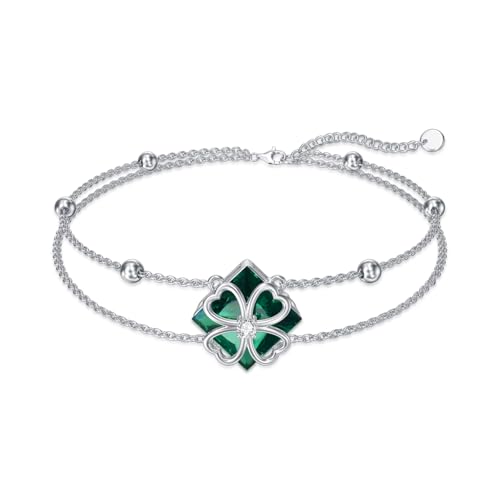 enjoylifecreative Armband mit vierblättrigem Kleeblatt 925er Sterling Silber Glücksklee-Armband Schmuck Geschenke für Frauen von enjoylifecreative