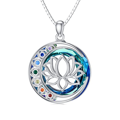 enjoylifecreative Damen Chakra Lotus Halskette mit Kristall 925 Sterling Silber Yoga Lotusblume Anhänger Kette Lotus Schmuck Geschenk für Frauen Mädchen von enjoylifecreative