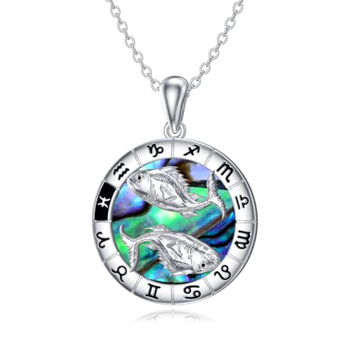 enjoylifecreative Damen Fische Sternzeichen Halskette 925er Sterling Silber Pisces Horoskop Abalone Muschel Anhänger Kette Sternbild Astrologie Geburtstag Schmuck Geschenke für Frauen Mädchen von enjoylifecreative