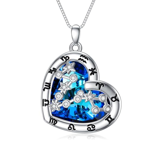 enjoylifecreative Damen Fische Sternzeichen Halskette Sterlingsilber Pisces Sternbilder Stern Kristall Anhänger Kette Horoskop Astrologie Geburtstag Schmuck Geschenke für Frauen Mädchen von enjoylifecreative