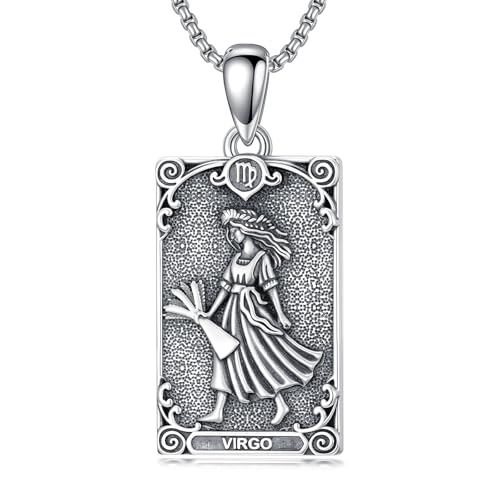 enjoylifecreative Damen Jungfrau Sternzeichen Halskette 925er Sterling Silber Virgo Horoskop Tarotkarte Anhänger Kette Sternbilder Astrologie Geburtstag Schmuck Geschenke für Frauen von enjoylifecreative