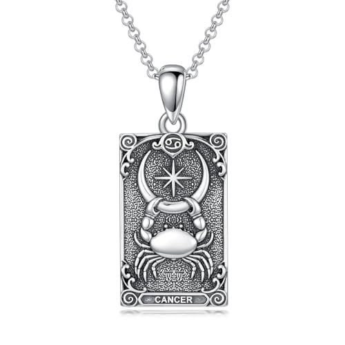 enjoylifecreative Damen Krebs Sternzeichen Halskette 925er Sterling Silber Cancer Horoskop Tarotkarte Anhänger Kette Sternbilder Astrologie Geburtstag Schmuck Geschenke für Frauen von enjoylifecreative