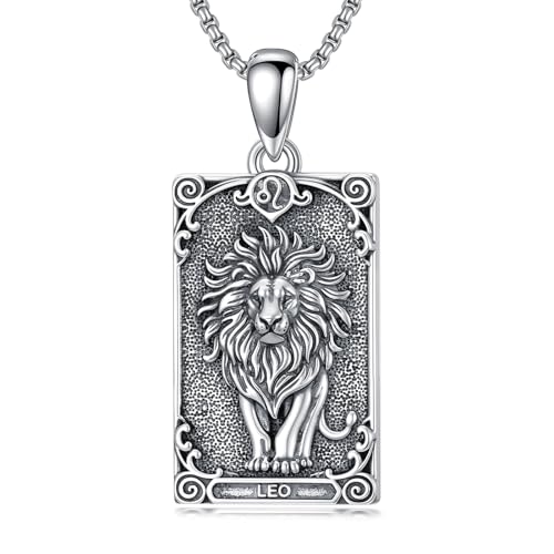 enjoylifecreative Damen Löwe Sternzeichen Halskette 925er Sterling Silber Leo Horoskop Tarotkarte Anhänger Kette Sternbilder Astrologie Geburtstag Schmuck Geschenke für Frauen von enjoylifecreative