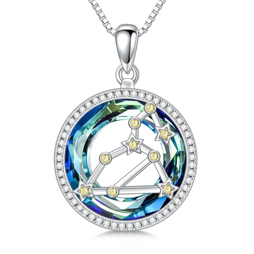 enjoylifecreative Damen Löwe Sternzeichen Kristall Halskette 925er Sterling Silber Leo Geburtsstein Horoskop Anhänger Kette Sternbild Astrologie Schmuck Geschenke für Frauen Mädchen von enjoylifecreative