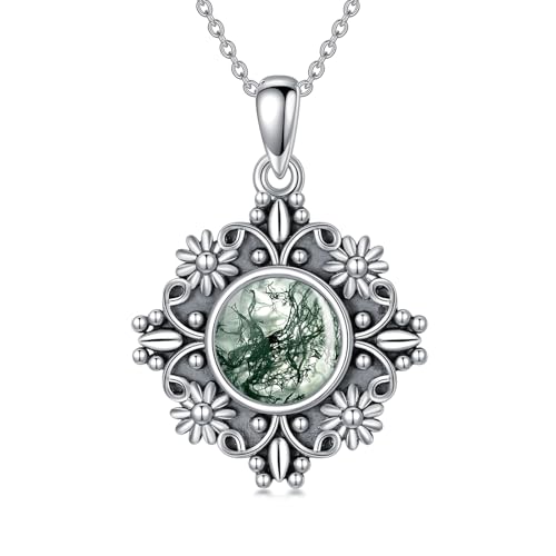 enjoylifecreative Damen Moosachat Anhänger Halskette 925er Sterling Silber Vintage Gänseblümchen Kette Geburtstag Weihnachten Schmuck Geschenke für Frauen Mädchen von enjoylifecreative