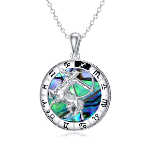enjoylifecreative Damen Schütze Sternzeichen Halskette 925er Sterling Silber Sagittarius Horoskop Abalone Muschel Anhänger Kette Sternbild Astrologie Geburtstag Schmuck Geschenke für Frauen Mädchen von enjoylifecreative